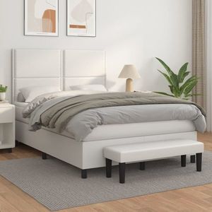 vidaXL Pat box spring cu saltea, alb, 140x200 cm, piele ecologică imagine