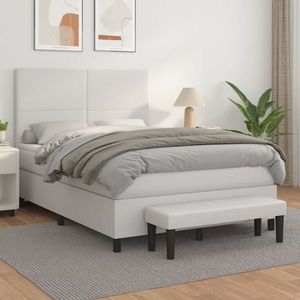 vidaXL Pat box spring cu saltea, alb, 140x190 cm, piele ecologică imagine