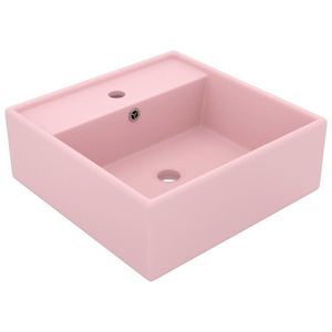 vidaXL Chiuvetă lux cu preaplin, roz mat, 41x41 cm, ceramică, pătrat imagine