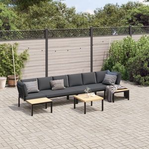 vidaXL Set canapea de grădină, 5 piese, cu perne, negru, aluminiu imagine