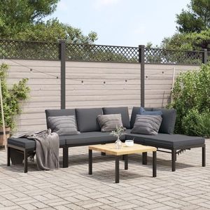 vidaXL Set canapea de grădină, 5 piese, cu perne, negru, aluminiu imagine