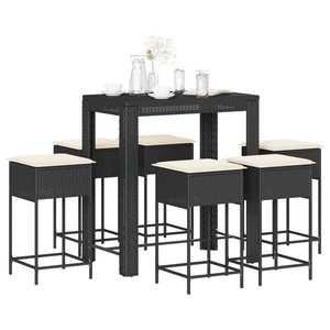 vidaXL Set mobilier bar de exterior cu perne, 7 piese, negru poliratan imagine