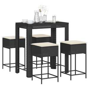 vidaXL Set mobilier bar de grădină cu perne, 5 piese, negru, poliratan imagine