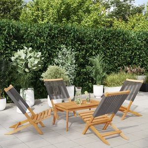 vidaXL Scaune de grădină pliabile, 4 buc., gri, lemn masiv acacia imagine