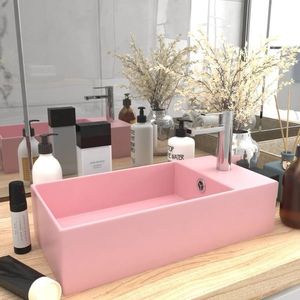 vidaXL Chiuvetă de baie cu preaplin, roz mat, ceramică imagine