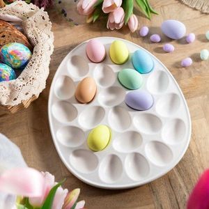 Platou decorativ pentru oua Nelson, Homla, 36x29x2 cm, portelan, alb imagine