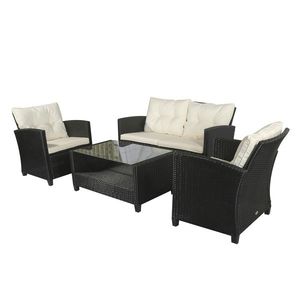 Outsunny Set Mobilier de Grădină 4 Piese, Canapea, Fotolii, Masă de Cafea, Ratan PE Negru și Bej, Design Contemporan | Aosom Romania imagine