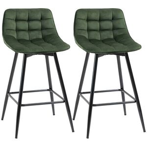 Set de 2 scaune de bar HOMCOM cu spatar, tapitate, stil nordic, metal, catifea, verde, 45x47x88cm | Aosom Romania imagine