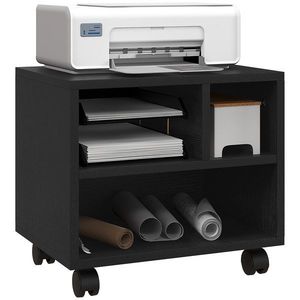 HOMCOM Suport Imprimantă pe 2 Niveluri cu Depozitare, Cărucior Imprimantă pe Roți cu 3 Compartimente, Masă pentru Imprimantă, 40x30x36 cm, Negru imagine