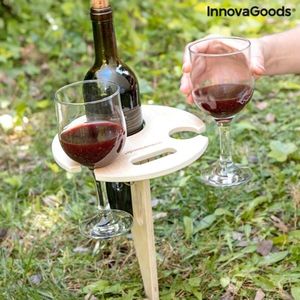 Suport sticla de vin si pahare pentru picnic Winnek InnovaGoods, 20x20x31 cm, lemn imagine