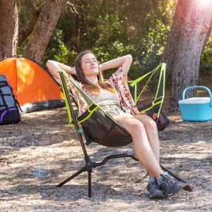 Scaun balansoar de camping Kamprock, InnovaGoods, 100 x 104 x 95.5 cm, max 150 kg, verde/negru imagine
