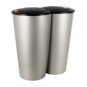 Cos de gunoi dublu, Plastic, Gri/Argintiu, 2x25 litri, 50x53cm imagine
