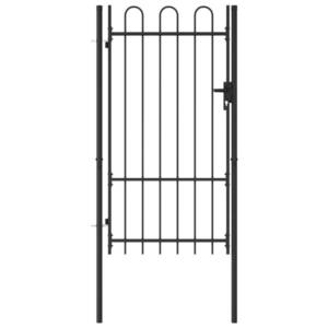 vidaXL Poartă de gard cu o ușă, vârf arcuit, negru, 1 x 1 m, oțel imagine