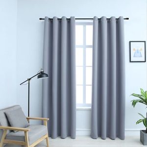 vidaXL Draperii opace cu inele metalice, 2 buc., gri, 140 x 225 cm imagine