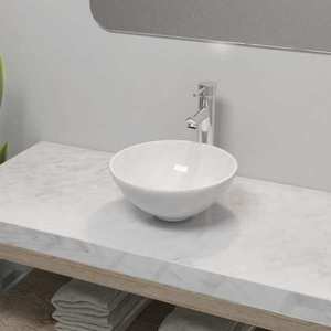 vidaXL Chiuvetă de baie cu robinet mixer, ceramică, rotund, alb imagine