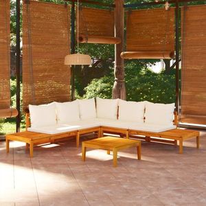 vidaXL Set mobilier grădină perne alb/crem, 4 piese, lemn de acacia imagine