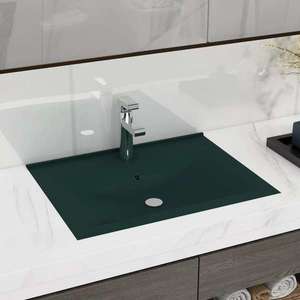 vidaXL Chiuvetă baie lux, orificiu robinet verde mat 60x46 cm ceramică imagine
