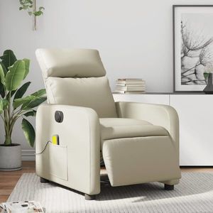 vidaXL Fotoliu electric de masaj rabatabil, crem, piele ecologică imagine