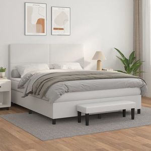 vidaXL Pat box spring cu saltea, alb, 180x200 cm, piele ecologică imagine