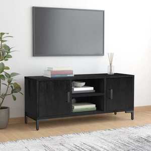 vidaXL Comodă TV, negru, 110x35x48 cm, lemn de pin masiv reciclat imagine