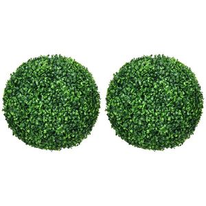 HOMCOM 2 Pack Artificial Tree Boxwood Topiary Balls, 15.75 Inch imagine