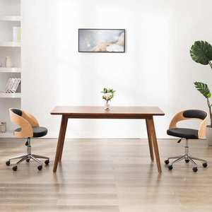vidaXL Scaun de birou pivotant, negru, lemn curbat și piele ecologică imagine