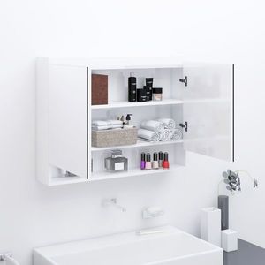 vidaXL Dulap de baie cu oglindă, alb strălucitor, 80x15x60 cm, MDF imagine