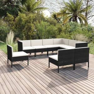 vidaXL Set mobilier de grădină cu perne, 9 piese, negru, poliratan imagine