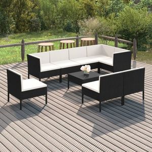 vidaXL Set mobilier de grădină cu perne, 9 piese, negru, poliratan imagine