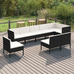 vidaXL Set mobilier de grădină cu perne, 9 piese, negru, poliratan imagine