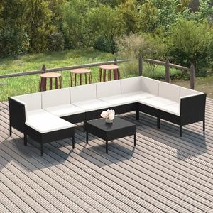 vidaXL Set mobilier de grădină cu perne, 9 piese, negru, poliratan imagine