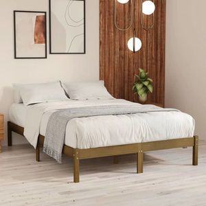 vidaXL Cadru de pat, maro miere, 140x190 cm, lemn masiv de pin imagine