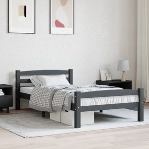 vidaXL Cadru de pat, gri închis, 90x200 cm, lemn masiv de pin imagine