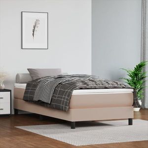 vidaXL Pat box spring cu saltea, cappuccino, 90x200 cm piele ecologică imagine