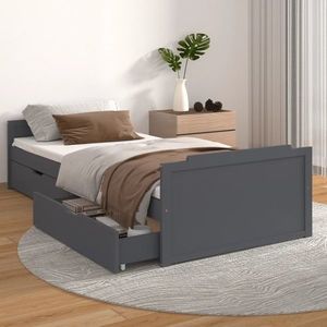 vidaXL Cadru de pat cu sertare, gri închis, 90x200 cm, lemn de pin imagine