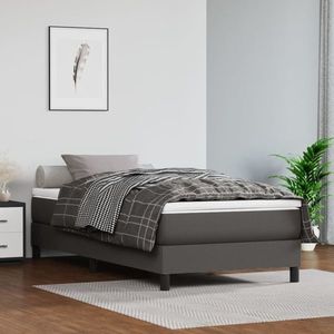 vidaXL Pat box spring cu saltea, gri, 90x200 cm, piele ecologică imagine