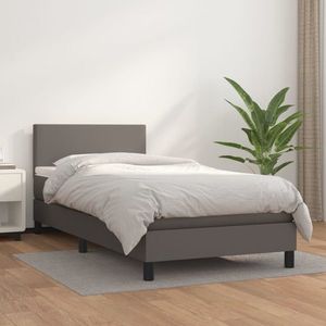 vidaXL Pat box spring cu saltea, gri, 90x200 cm, piele ecologică imagine