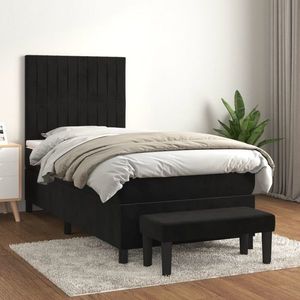 vidaXL Pat box spring cu saltea, negru, 90x200 cm, catifea imagine