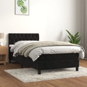 vidaXL Pat box spring cu saltea, negru, 90x200 cm, catifea imagine