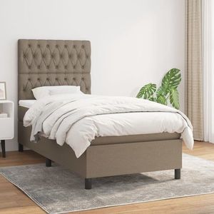 vidaXL Pat box spring cu saltea, gri taupe, 90x200 cm, textil imagine