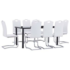 vidaXL Set mobilier de bucătărie, 9 piese, alb, piele ecologică imagine