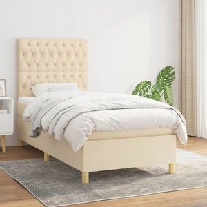 vidaXL Pat box spring cu saltea, crem, 90x200 cm, textil imagine