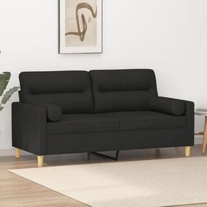 vidaXL Canapea cu 2 locuri cu pernuțe, negru, 140 cm, textil imagine