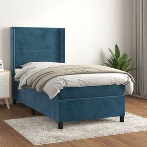 vidaXL Pat box spring cu saltea, albastru închis, 90x200 cm, catifea imagine