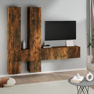 vidaXL Dulap TV montat pe perete, stejar fumuriu, lemn prelucrat imagine