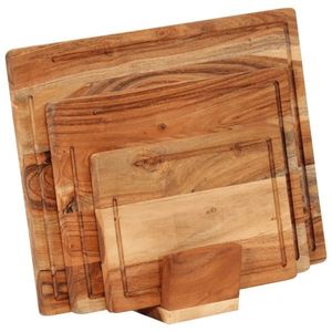 vidaXL Set tocătoare, 3 piese, cu suport, lemn masiv de acacia imagine