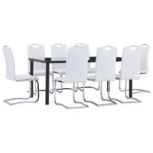 vidaXL Set mobilier de bucătărie, 9 piese, alb, piele ecologică imagine