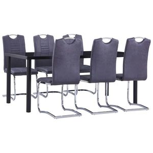 vidaXL Set mobilier de bucătărie, 7 piese, gri, velur ecologic imagine