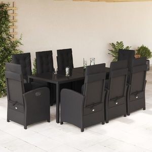 vidaXL Set mobilier de grădină cu perne, 9 piese, negru, poliratan imagine