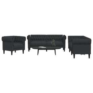 vidaXL Set de canapele, 3 piese, negru, textil imagine